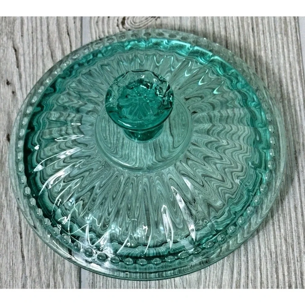 The Pioneer Woman Adeline Turquoise Pressed Glass Lidded Cookie Jar Embossed
